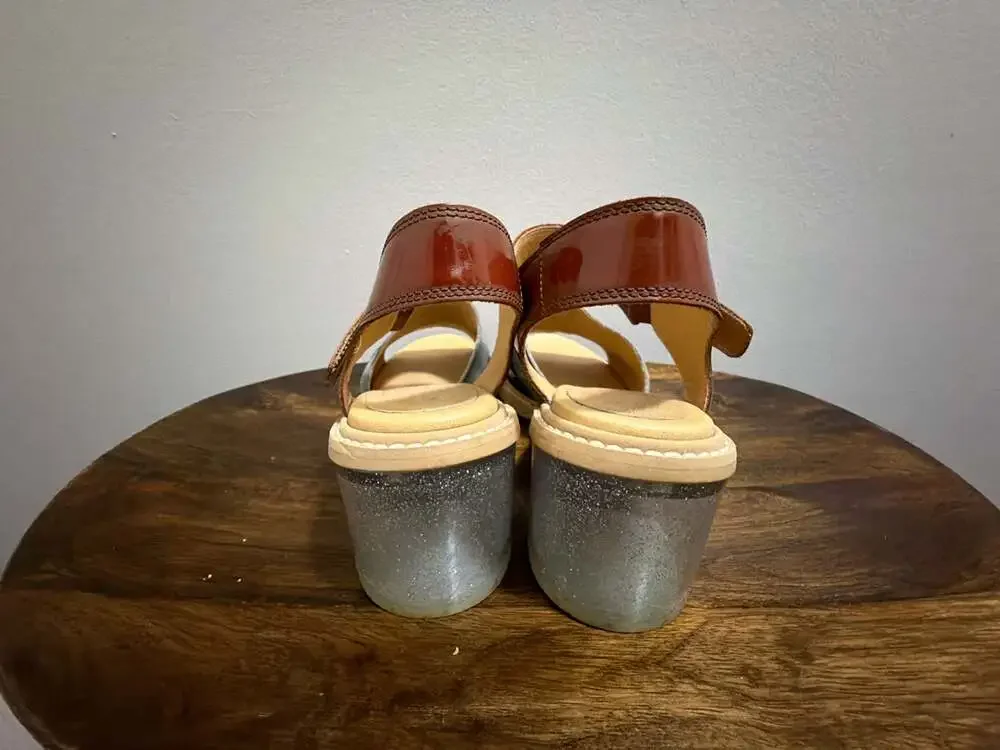 MM6 Maison Margiela Tri-Color Patent Leather Block‎ Heel Sandals Size 38